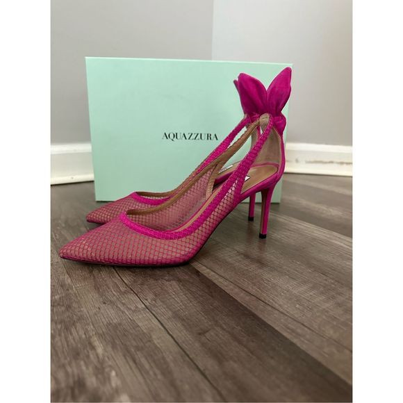 AQUAZZURA Bow Tie mesh and suede 105 pumps - Picture 7 of 12